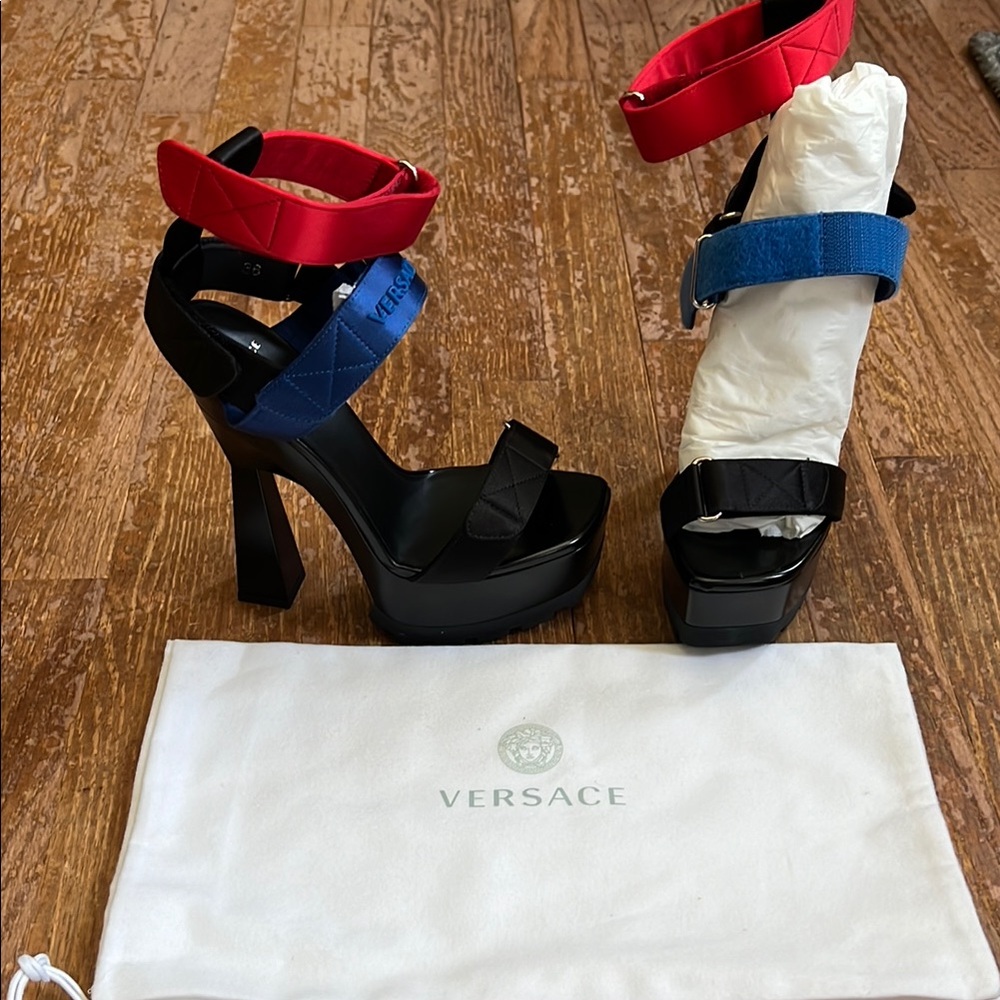 Versace Black and Red Heels with Glossy Finish